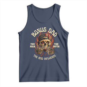 Bonus Dad Tank Top The Man Myth Bad Influence Step Dad Vintage Skull USA Flag TS10 Navy Print Your Wear
