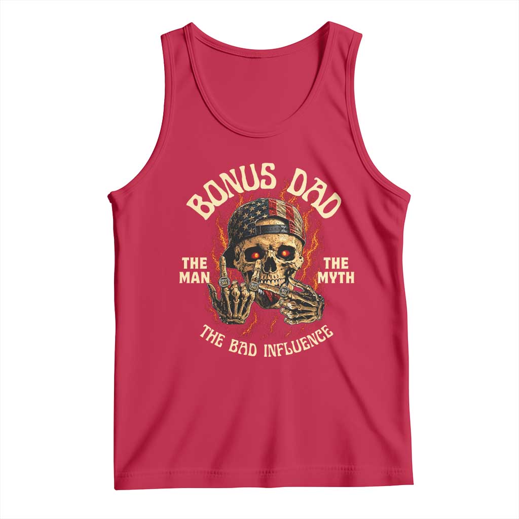 Bonus Dad Tank Top The Man Myth Bad Influence Step Dad Vintage Skull USA Flag TS10 Red Print Your Wear