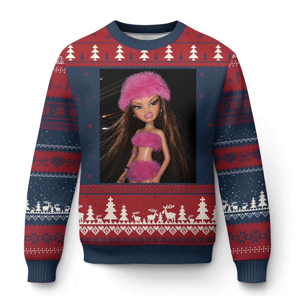 Funny Disgusting Doll Face Meme Ugly Christmas Sweater Expression Hilarious Sarcastic TS10 Navy Red Print Your Wear