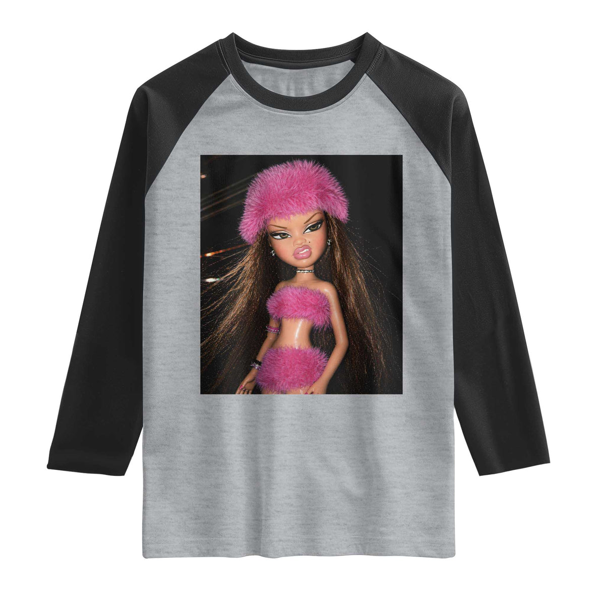 Funny Disgusting Doll Face Meme Raglan Shirt Expression Hilarious Sarcastic TS10 Heather Gray Black Print Your Wear