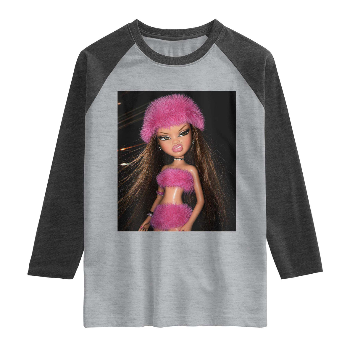 Funny Disgusting Doll Face Meme Raglan Shirt Expression Hilarious Sarcastic TS10 Heather Gray Heather Charcoal Print Your Wear