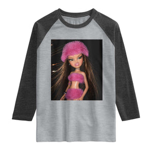 Funny Disgusting Doll Face Meme Raglan Shirt Expression Hilarious Sarcastic TS10 Heather Gray Heather Charcoal Print Your Wear