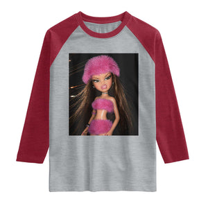 Funny Disgusting Doll Face Meme Raglan Shirt Expression Hilarious Sarcastic TS10 Heather Gray Heather Red Print Your Wear