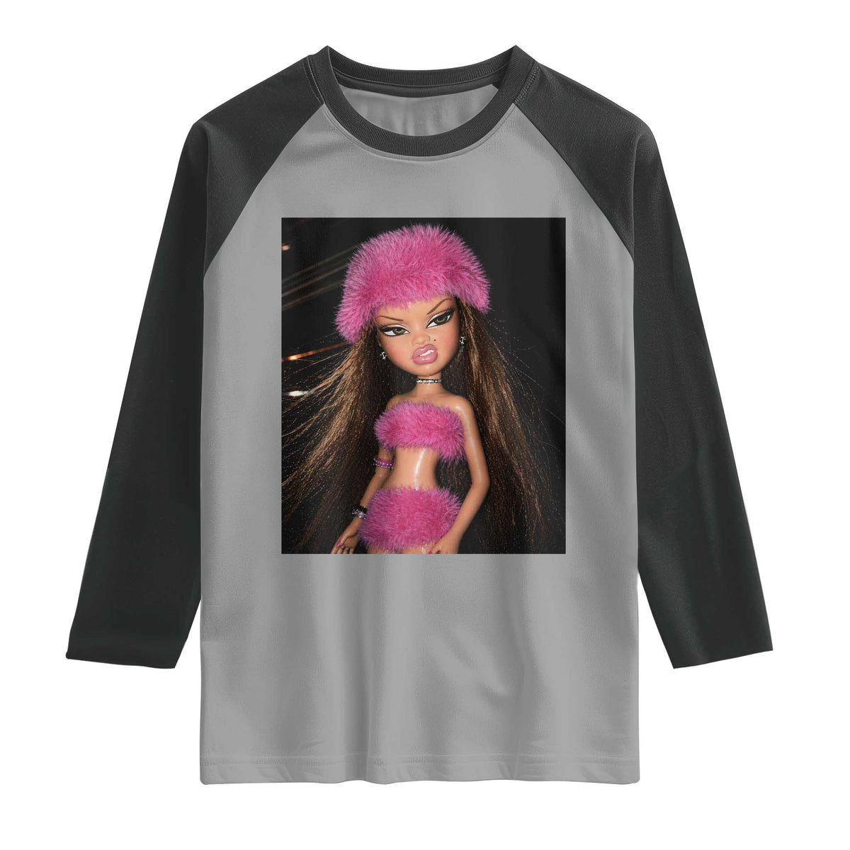 Funny Disgusting Doll Face Meme Raglan Shirt Expression Hilarious Sarcastic TS10 Sport Gray Black Print Your Wear