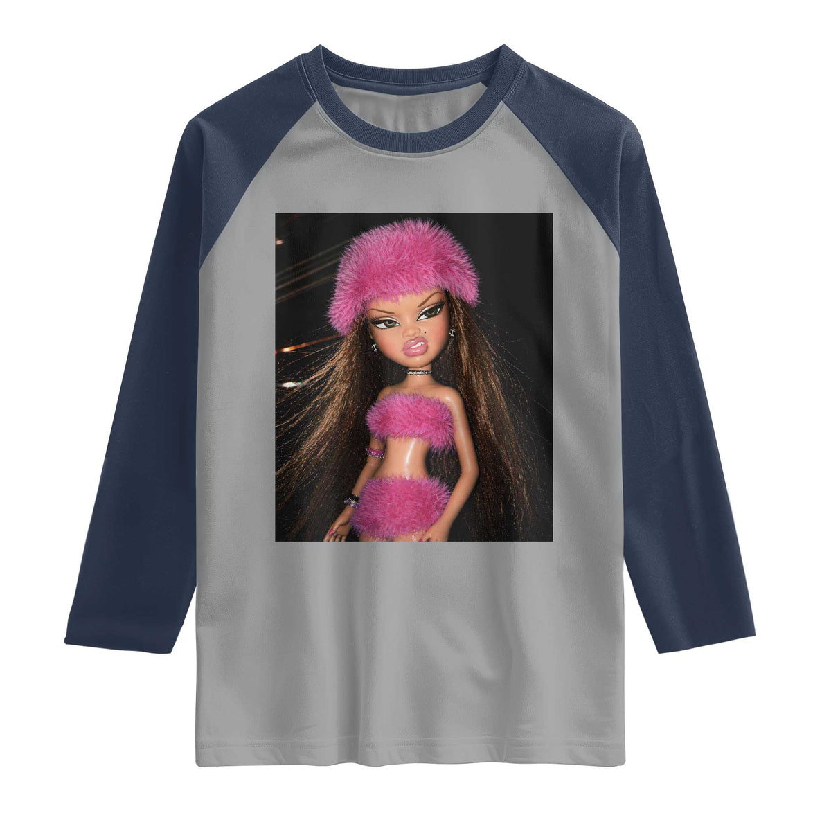 Funny Disgusting Doll Face Meme Raglan Shirt Expression Hilarious Sarcastic TS10 Sport Gray Navy Print Your Wear