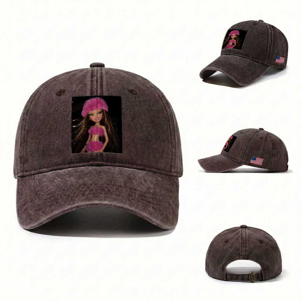 Funny Disgusting Doll Face Meme Washed Cotton Baseball Cap Expression Hilarious Sarcastic TS10 Washed Cap Universal Fit Dark Brown Print Your Wear