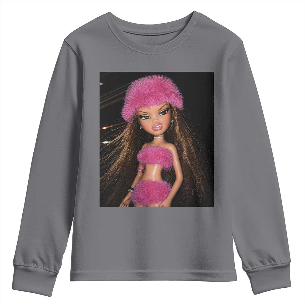 Funny Disgusting Doll Face Meme Youth Sweatshirt Expression Hilarious Sarcastic TS10 Charcoal Print Your Wear