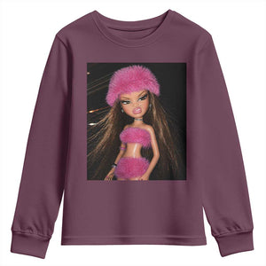 Funny Disgusting Doll Face Meme Youth Sweatshirt Expression Hilarious Sarcastic TS10 Maroon Print Your Wear