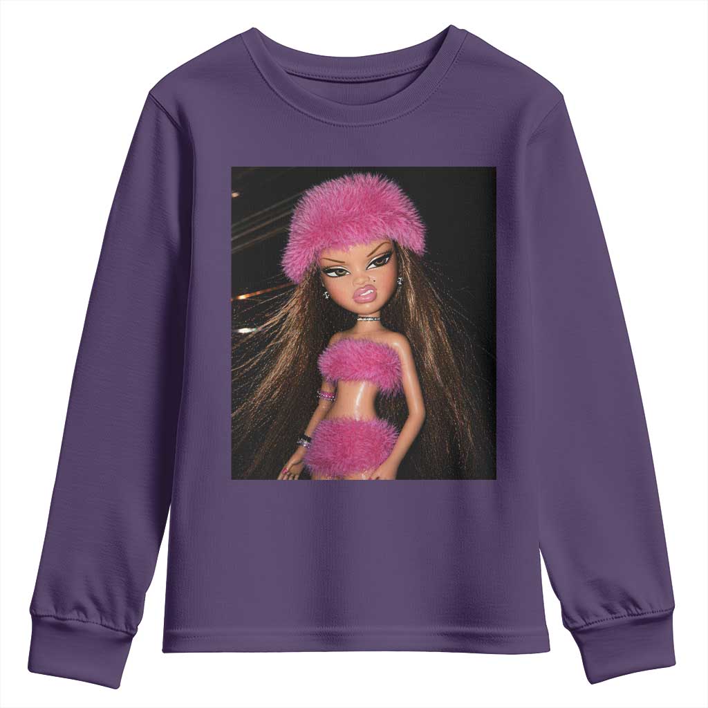 Funny Disgusting Doll Face Meme Youth Sweatshirt Expression Hilarious Sarcastic TS10 Purple Print Your Wear