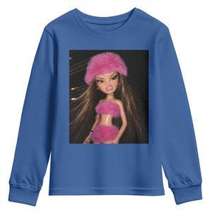 Funny Disgusting Doll Face Meme Youth Sweatshirt Expression Hilarious Sarcastic TS10 Royal Blue Print Your Wear