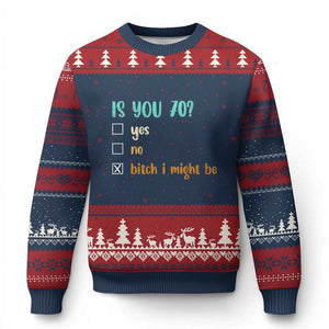 70th Birthday Ugly Christmas Sweater Funny Is You 70 Gift Idea 70 Year Old TS10 Navy Red Print Your Wear