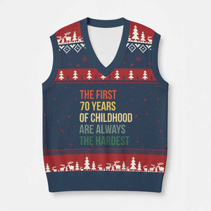 70th Birthday V-Neck Knit Sweater Vest Retro The First 70 Years Childhood Hardest TS10 Navy Red Print Your Wear