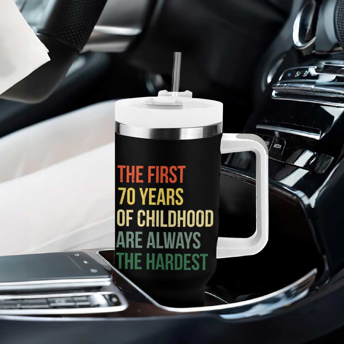 70th Birthday Tumbler With Handle Retro The First 70 Years Childhood Hardest TS10 Print Your Wear