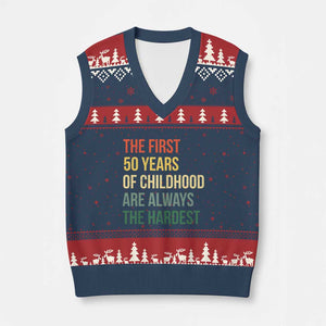 50th Birthday V-Neck Knit Sweater Vest Retro The First 50 Years Childhood Hardest TS10 Navy Red Print Your Wear