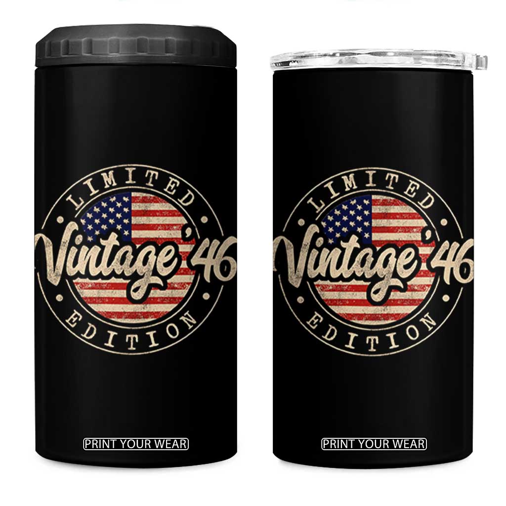 Vintage 1946 Stamp 4 in 1 Can Cooler Tumbler Funny 80th Birthday USA Flag 80 Year Old Bday TS10 One Size: 16 oz Black Print Your Wear