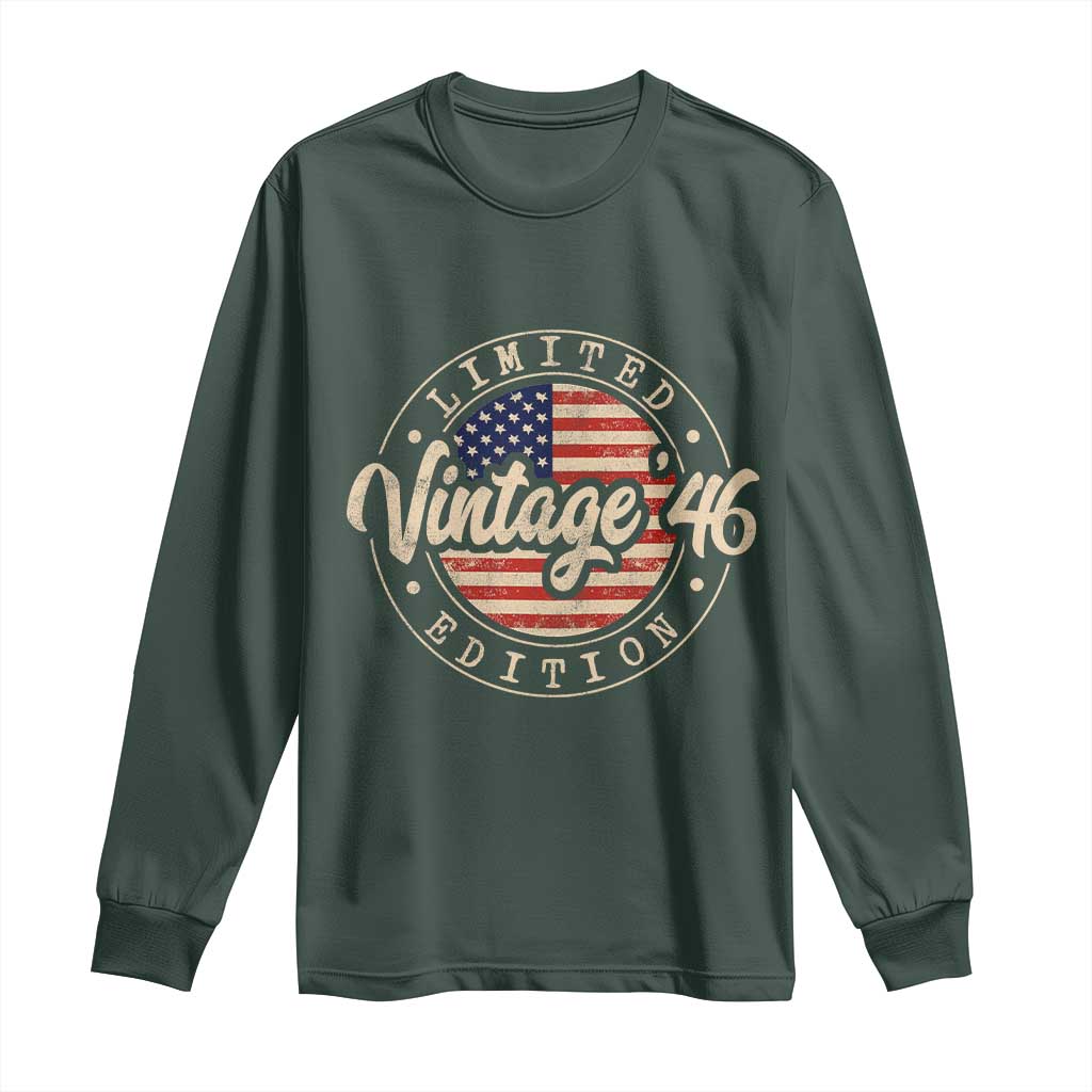 Vintage 1946 Stamp Long Sleeve Shirt Funny 80th Birthday USA Flag 80 Year Old Bday TS10 Dark Forest Green Print Your Wear