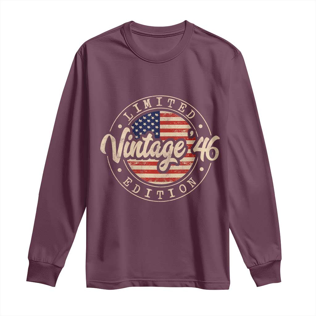 Vintage 1946 Stamp Long Sleeve Shirt Funny 80th Birthday USA Flag 80 Year Old Bday TS10 Maroon Print Your Wear