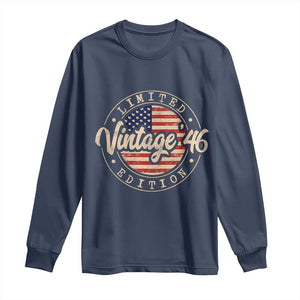 Vintage 1946 Stamp Long Sleeve Shirt Funny 80th Birthday USA Flag 80 Year Old Bday TS10 Navy Print Your Wear