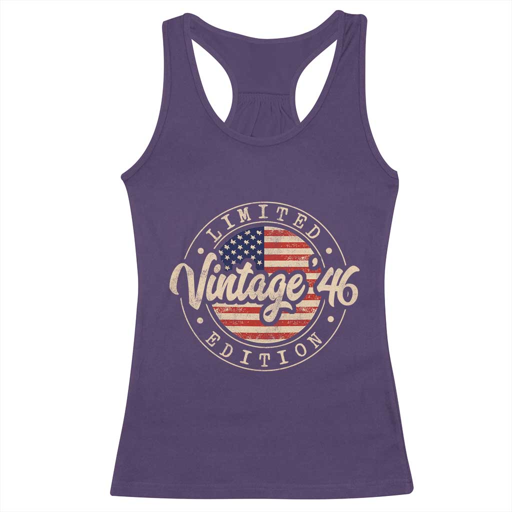 Vintage 1946 Stamp Racerback Tank Top Funny 80th Birthday USA Flag 80 Year Old Bday TS10 Purple Print Your Wear