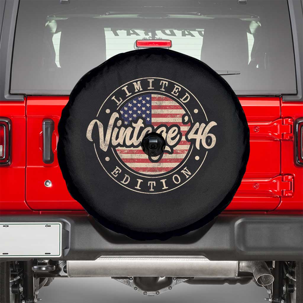 Vintage 1946 Stamp Spare Tire Cover Funny 80th Birthday USA Flag 80 Year Old Bday TS10 Black Print Your Wear