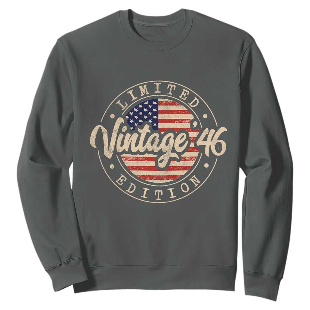 Vintage 1946 Stamp Sweatshirt Funny 80th Birthday USA Flag 80 Year Old Bday TS10 Dark Heather Print Your Wear