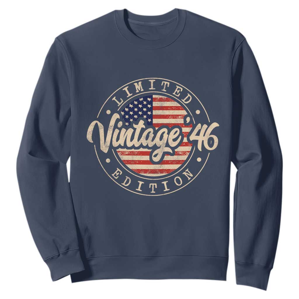 Vintage 1946 Stamp Sweatshirt Funny 80th Birthday USA Flag 80 Year Old Bday TS10 Navy Print Your Wear