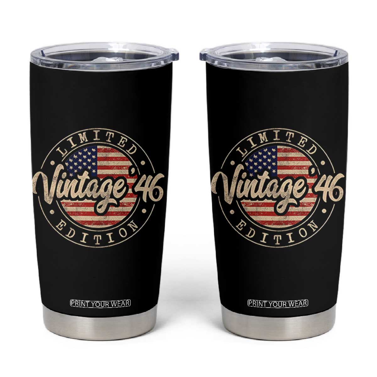Vintage 1946 Stamp Tumbler Cup Funny 80th Birthday USA Flag 80 Year Old Bday TS10 Black Print Your Wear