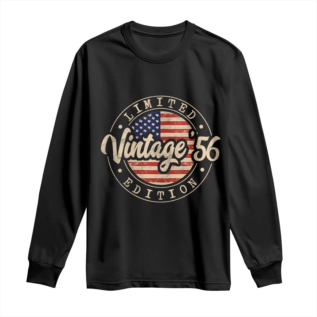 Vintage 1956 Stamp Long Sleeve Shirt Funny 70th Birthday USA Flag 70 Year Old Bday TS10 Black Print Your Wear