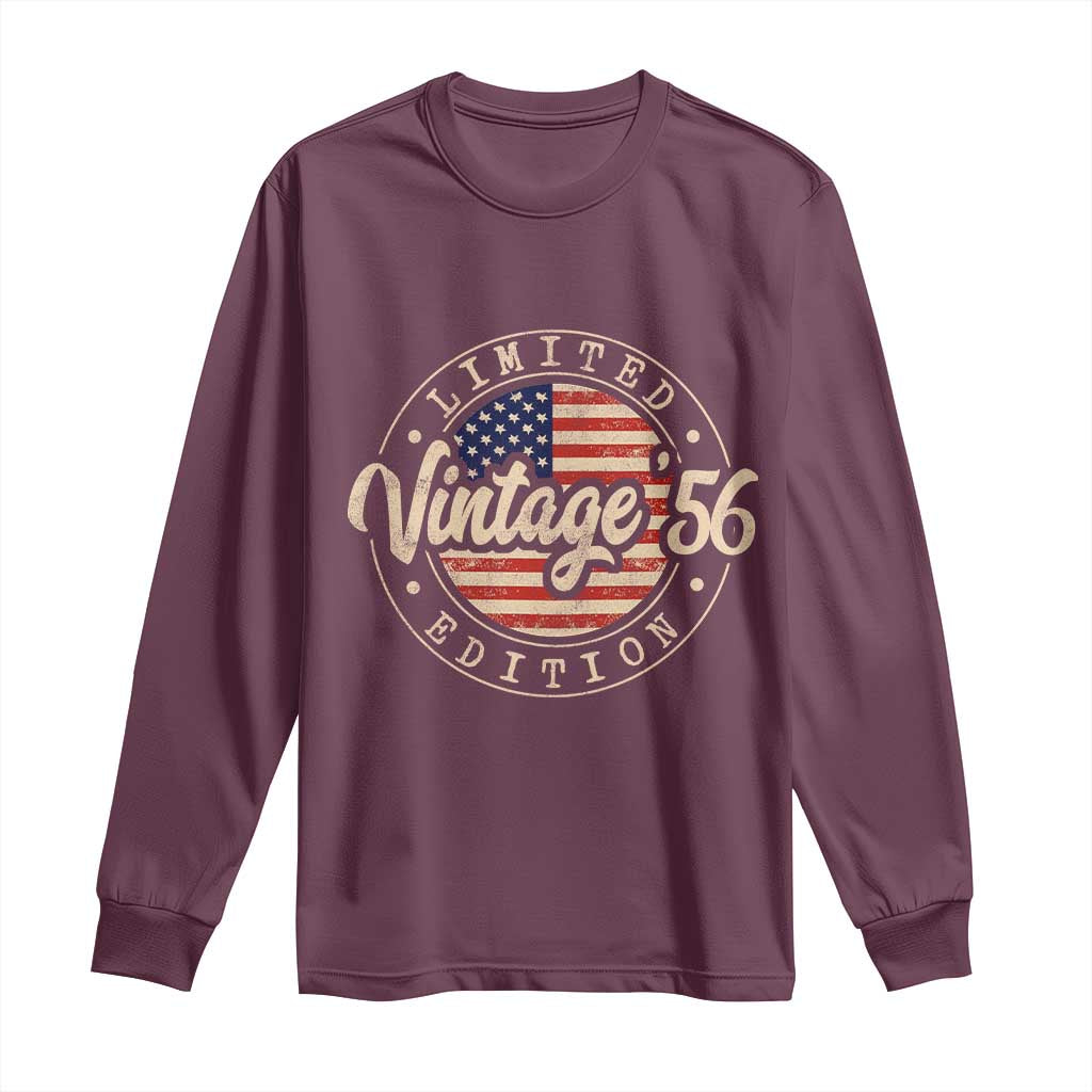 Vintage 1956 Stamp Long Sleeve Shirt Funny 70th Birthday USA Flag 70 Year Old Bday TS10 Maroon Print Your Wear