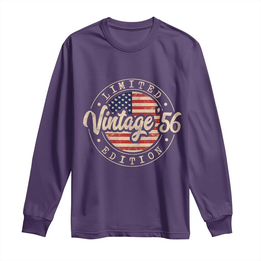 Vintage 1956 Stamp Long Sleeve Shirt Funny 70th Birthday USA Flag 70 Year Old Bday TS10 Purple Print Your Wear