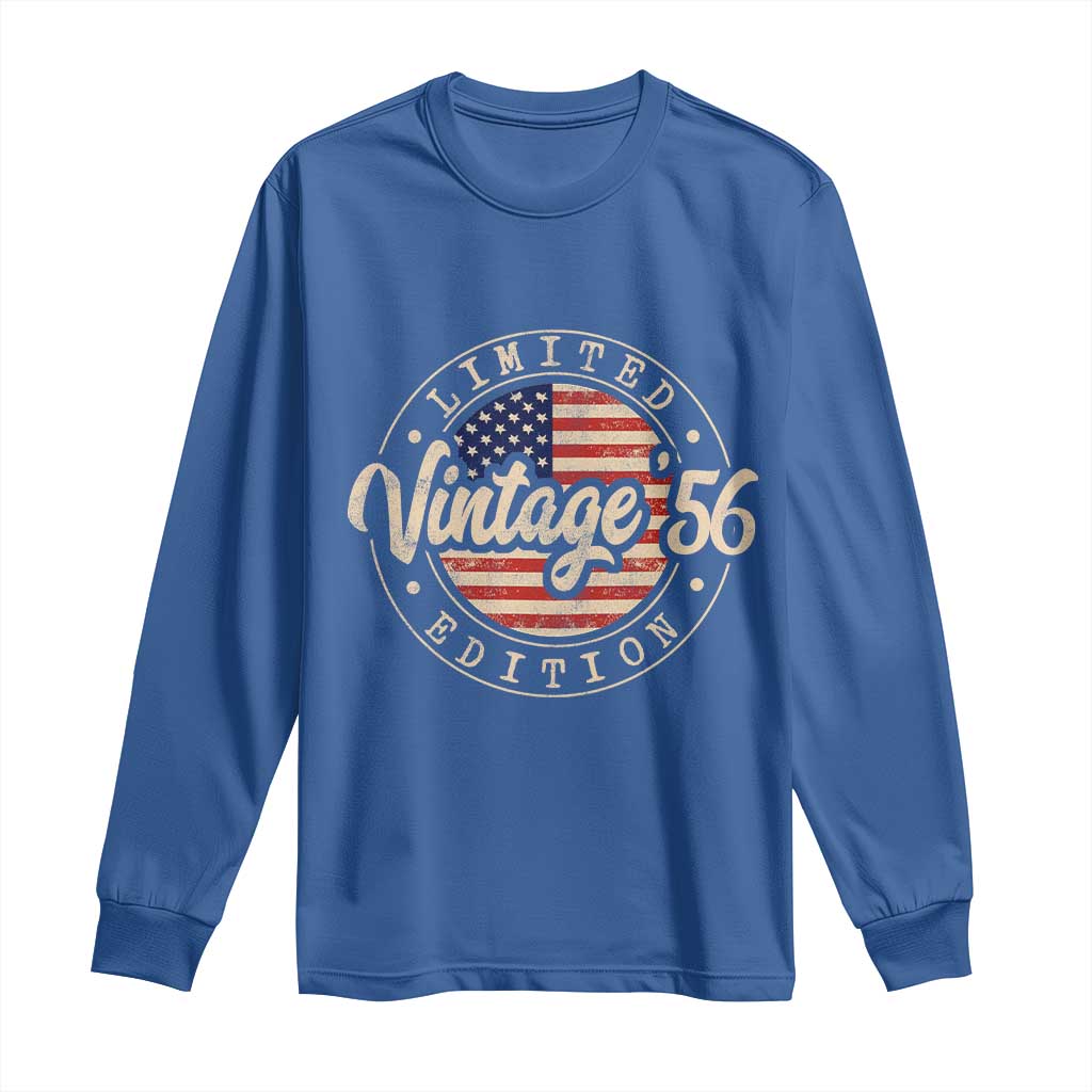 Vintage 1956 Stamp Long Sleeve Shirt Funny 70th Birthday USA Flag 70 Year Old Bday TS10 Royal Blue Print Your Wear