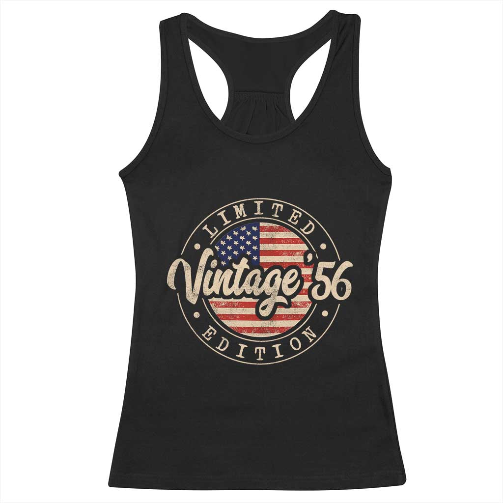 Vintage 1956 Stamp Racerback Tank Top Funny 70th Birthday USA Flag 70 Year Old Bday TS10 Black Print Your Wear