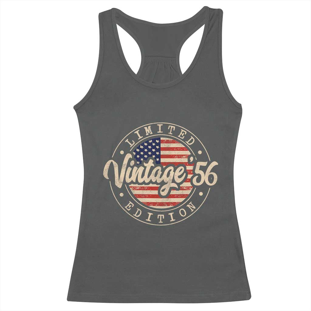 Vintage 1956 Stamp Racerback Tank Top Funny 70th Birthday USA Flag 70 Year Old Bday TS10 Dark Heather Print Your Wear