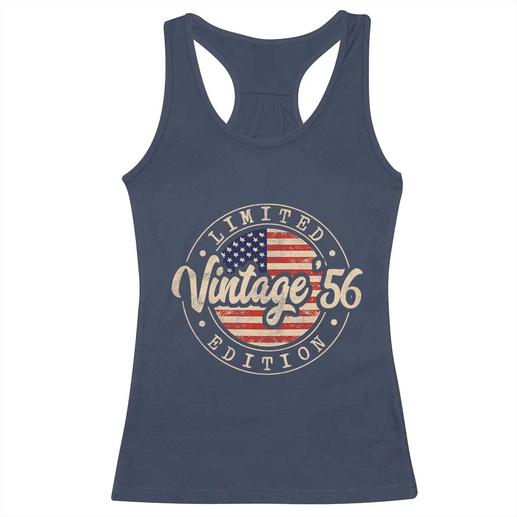 Vintage 1956 Stamp Racerback Tank Top Funny 70th Birthday USA Flag 70 Year Old Bday TS10 Navy Print Your Wear
