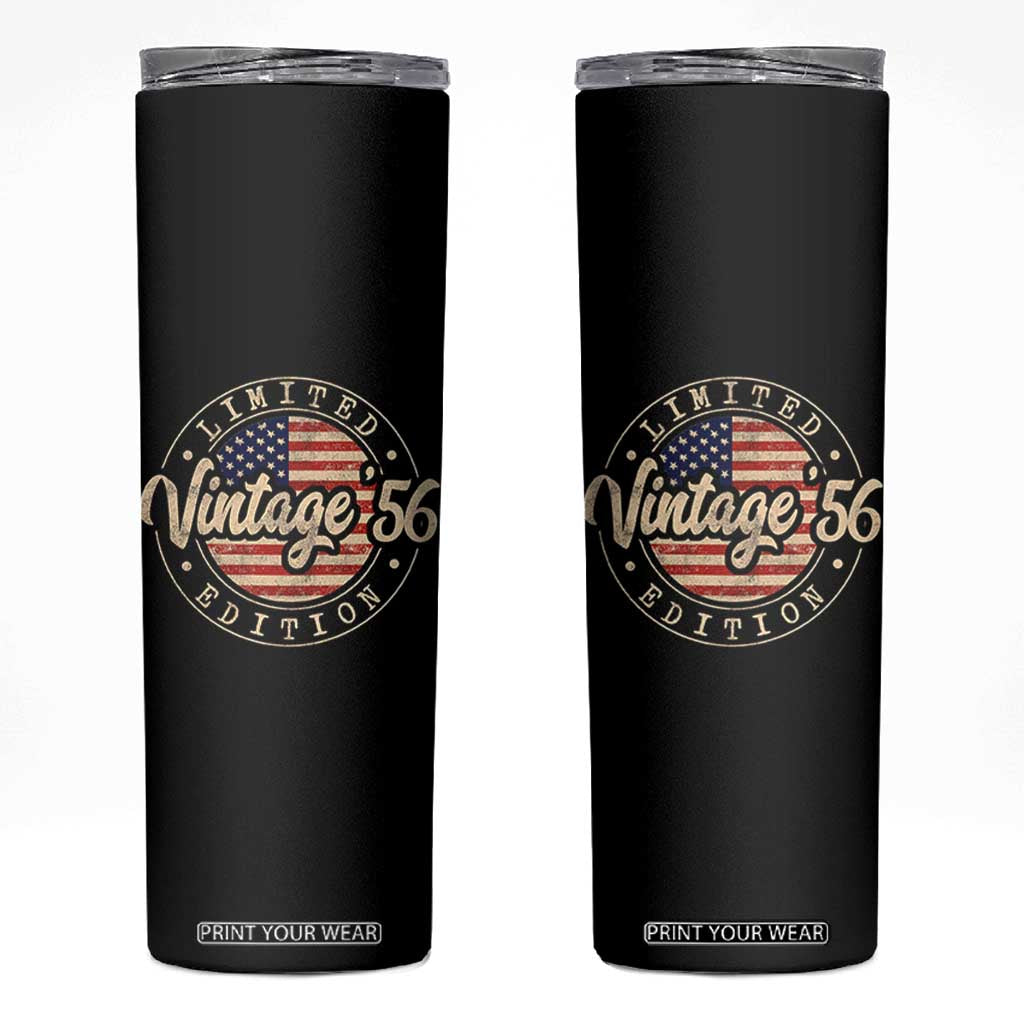 Vintage 1956 Stamp Skinny Tumbler Funny 70th Birthday USA Flag 70 Year Old Bday TS10 Black Print Your Wear