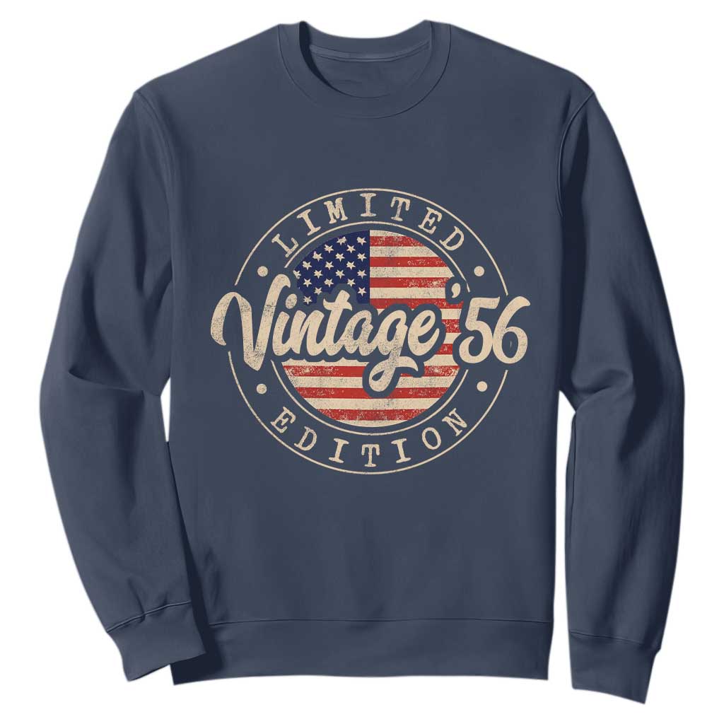 Vintage 1956 Stamp Sweatshirt Funny 70th Birthday USA Flag 70 Year Old Bday TS10 Navy Print Your Wear