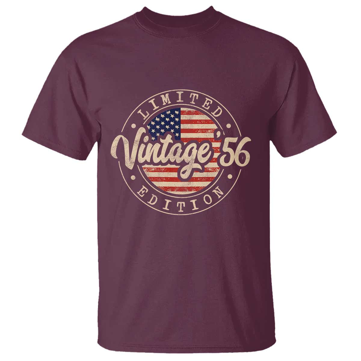 Vintage 1956 Stamp T Shirt Funny 70th Birthday USA Flag 70 Year Old Bday TS10 Maroon Print Your Wear