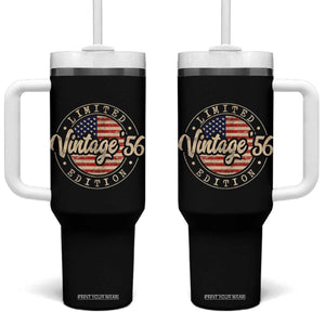 Vintage 1956 Stamp Tumbler With Handle Funny 70th Birthday USA Flag 70 Year Old Bday TS10 One Size: 40 oz Black Print Your Wear