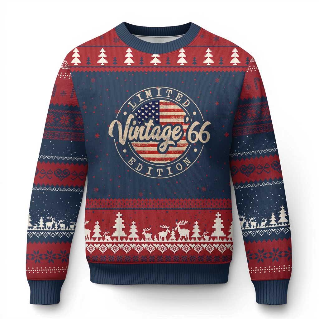 Vintage 1966 Stamp Ugly Christmas Sweater Funny 60th Birthday USA Flag 60 Year Old Bday TS10 Navy Red Print Your Wear
