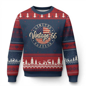 Vintage 1966 Stamp Ugly Christmas Sweater Funny 60th Birthday USA Flag 60 Year Old Bday TS10 Navy Red Print Your Wear