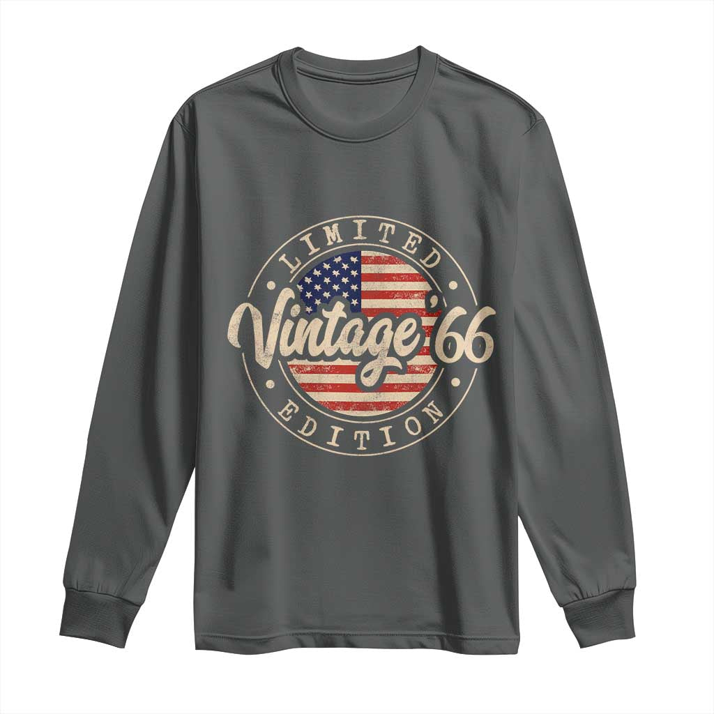 Vintage 1966 Stamp Long Sleeve Shirt Funny 60th Birthday USA Flag 60 Year Old Bday TS10 Dark Heather Print Your Wear