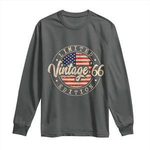 Vintage 1966 Stamp Long Sleeve Shirt Funny 60th Birthday USA Flag 60 Year Old Bday TS10 Dark Heather Print Your Wear