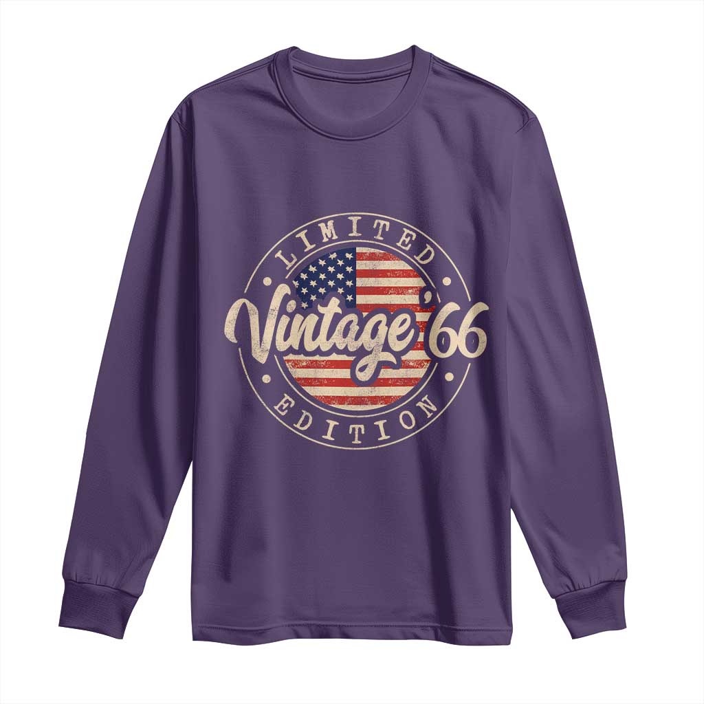 Vintage 1966 Stamp Long Sleeve Shirt Funny 60th Birthday USA Flag 60 Year Old Bday TS10 Purple Print Your Wear
