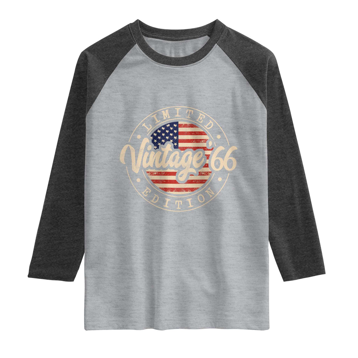 Vintage 1966 Stamp Raglan Shirt Funny 60th Birthday USA Flag 60 Year Old Bday TS10 Heather Gray Heather Charcoal Print Your Wear