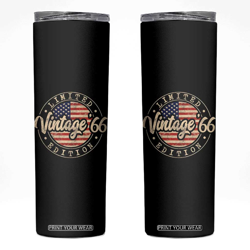 Vintage 1966 Stamp Skinny Tumbler Funny 60th Birthday USA Flag 60 Year Old Bday TS10 Black Print Your Wear
