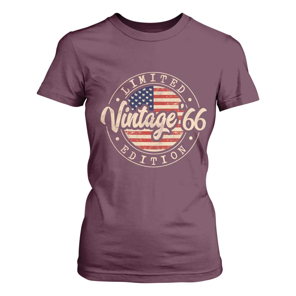 Vintage 1966 Stamp T Shirt For Women Funny 60th Birthday USA Flag 60 Year Old Bday TS10 Maroon Print Your Wear