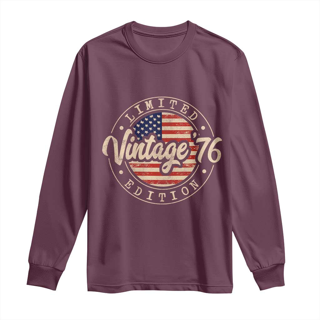 Vintage 1976 Stamp Long Sleeve Shirt Funny 50th Birthday USA Flag 50 Year Old Bday TS10 Maroon Print Your Wear