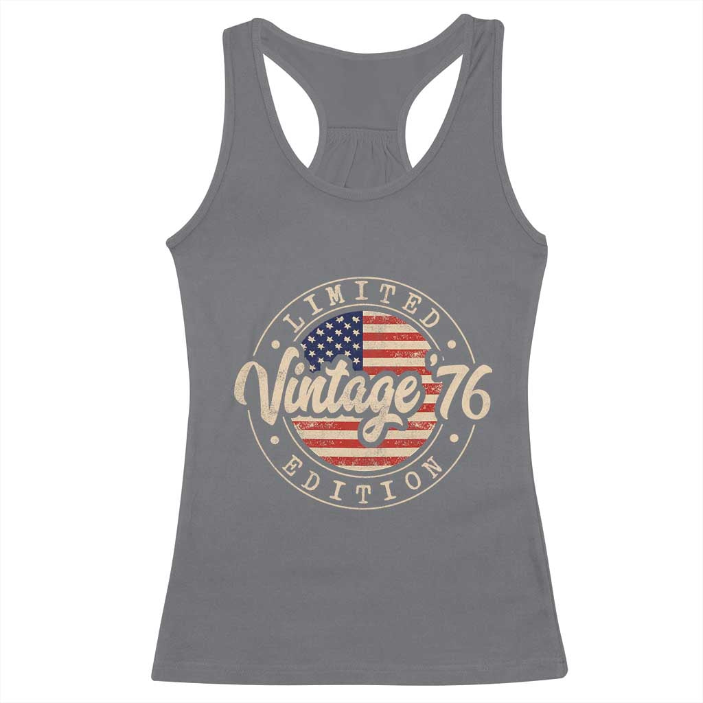Vintage 1976 Stamp Racerback Tank Top Funny 50th Birthday USA Flag 50 Year Old Bday TS10 Charcoal Print Your Wear