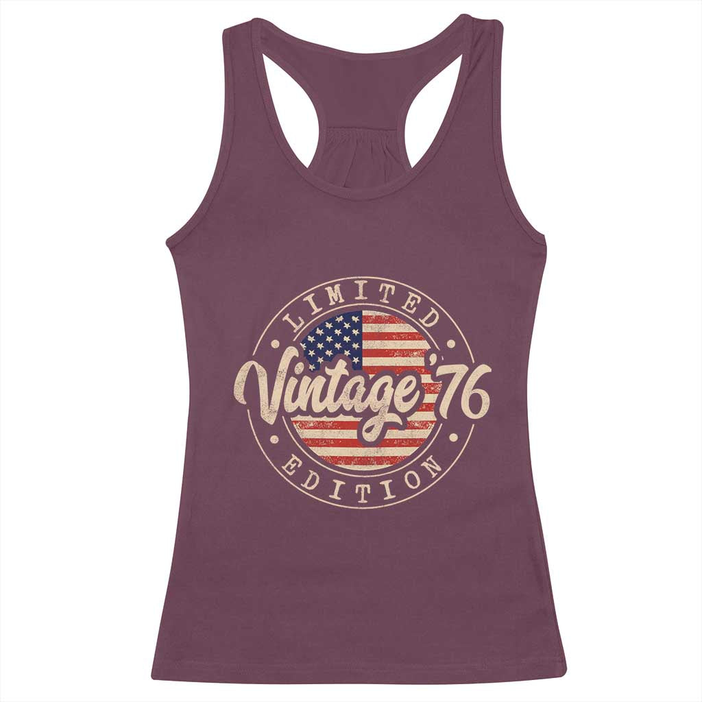Vintage 1976 Stamp Racerback Tank Top Funny 50th Birthday USA Flag 50 Year Old Bday TS10 Maroon Print Your Wear