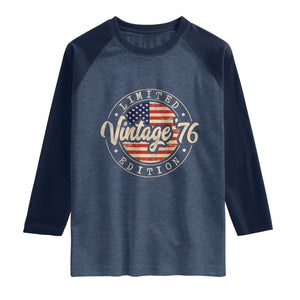 Vintage 1976 Stamp Raglan Shirt Funny 50th Birthday USA Flag 50 Year Old Bday TS10 Heather Denim Navy Print Your Wear